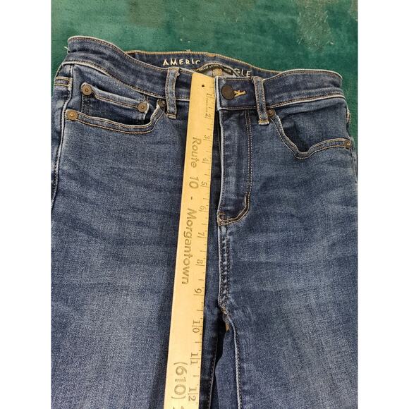 American Eagle Jeans Size 2 Womens Blue Stretch High Rise Boho Flared Wide Leg - Picture 8 of 14
